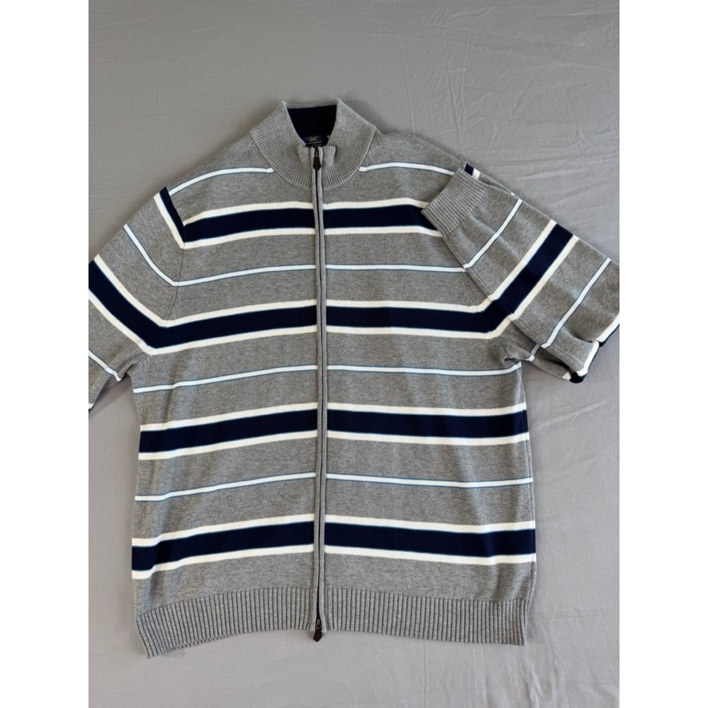 Brooks Brothers Cardigan Sweater Mens XXL Gray Full Zip Striped Supima‎ Cotton